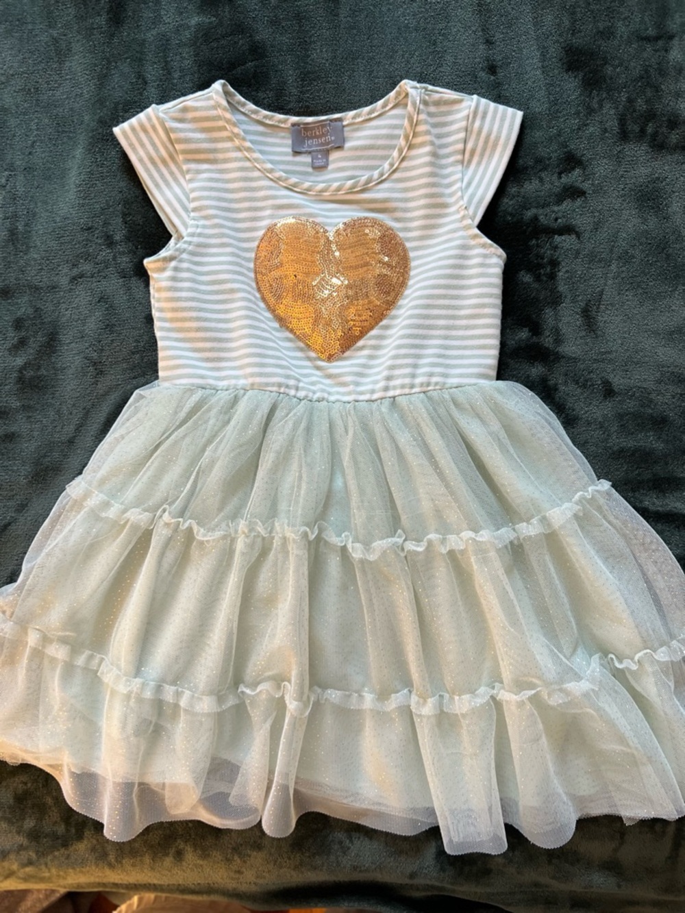 Carter's White Striped Dress with Gold Sequin Heart- comfortable-lined
